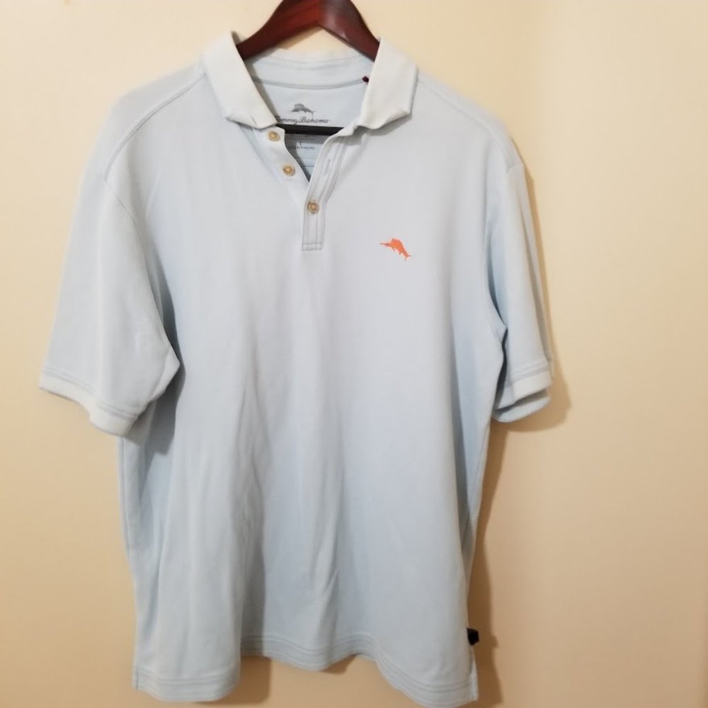 Tommy Bahama Light Blue Polo with Orange Logo